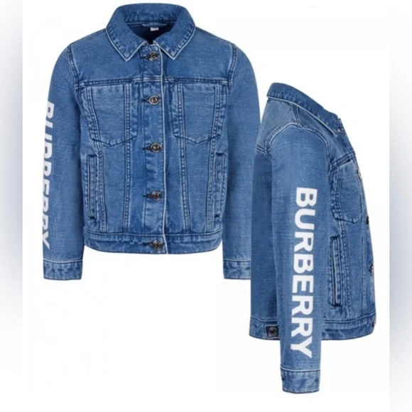 Excellent Burberry Logo Designer Blue Denim Jacket Kids size 8Y 128cm - Picture 2 of 15
